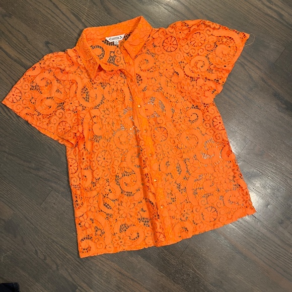 Nanette LeporeLace Short Sleeve Top Tangerine Orange Size Med - Picture 5 of 7